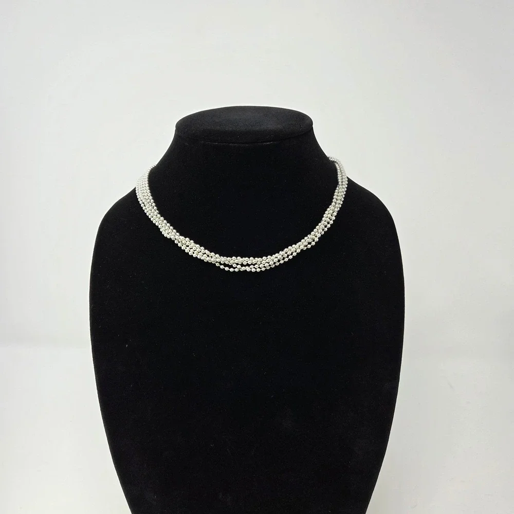 ESPO Sterling Silver 5 Strand Oval Black Onyx Amber Accent Snap Necklace 18